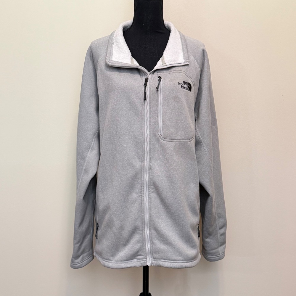 The North Face Men XXL Gray Sherpa Lined Full Zip Fleece Jacket Pockets Gorpcore